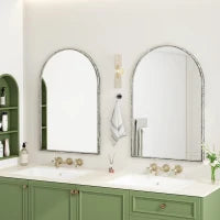 Specchio da parete ad arco con cornice in ferro, specchio da trucco per bagno, 61x2,5x91 cm, Argento