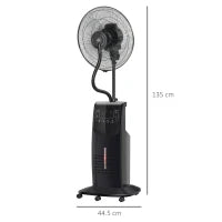 Ventilatore Nebulizzatore con Telecomando da 5m, Timer 12h e Oscillazione 70°, 3 Velocità, 3 Funzioni e Antizanzare, Tanica 3.1L, 90W, Ф44.5x135cm Nero