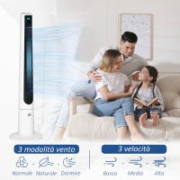Ventilatore a Torre 50W a 3 Modalità e 3 Velocità con Timer da 12h, in ABS, Ø32x118.2 cm, Bianco