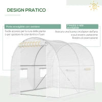 Serra a Tunnel con 4 Finestrelle e Ingresso a Zip in Acciaio Zincato e PE, 3x2x1.9 m, Bianco