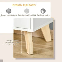 Mobiletto Multiuso con 3 Ripiani Aperti e Cassetti, Mobile per Soggiorno, Cucina, Ufficio in Legno Bianco, 60x40x100cm