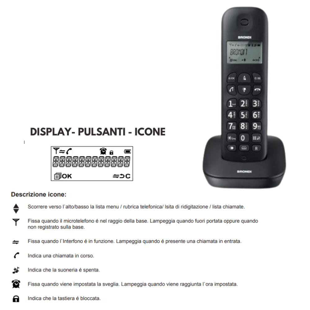 Brondi gala telefono cordless 1880/1900mhz con identificatore di chiamata nero