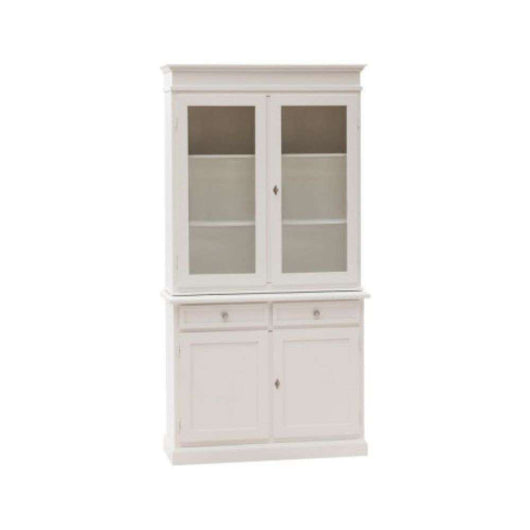 Cristalliera 4 ante 2 cassetti arte povera in legno massello e mdf con rifinitura in bianco 105 x 42 x 205 H