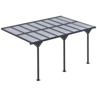 Pergola Addossata da Giardino 4.4x3m Regolabile in Policarbonato e Alluminio, Grigio