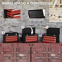 DURHAND Cassetta Porta Attrezzi in Acciaio con 3 Cassetti e Vassoio Superiore, 51x22x32 cm, Rosso e Nero