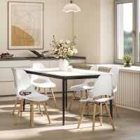 Set di 2 Sedie da Pranzo in Plastica e Legno Stile Nordico con Schienale Curvato, Bianco