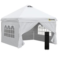 Tonnelle pop-up tenda da giardino gazebo 3x3 m altezza regolabile con 4 pareti laterali rimovibili, finestre, sacca da trasporto con ruote - bianco