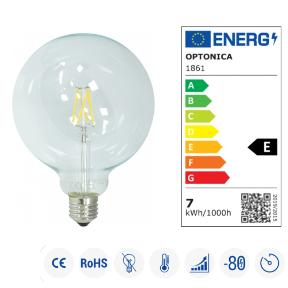 Optonica lampadina a filamento led attacco e27 g125 300° ac175-265v *** temperatura colore lampada 4500k bianco natu...