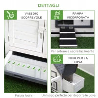 Gabbia per Galline con Corsa Tetto Impermeabile da Giardino, Pollaio per Galline Ovaiole da Esterno in Legno 166 x 124 x 112 cm