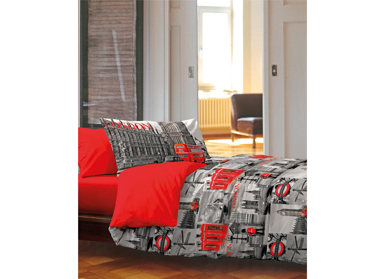 Copripiumino Sacco Piumone 100% Cotone Disegno City Londra New York OB - Singolo - Londra