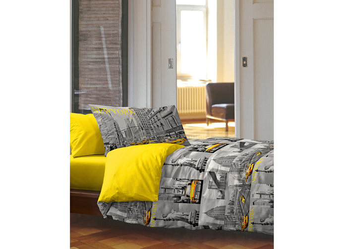 Completo Lenzuola In 100% Cotone Disegno City New York Londra Mod OB - Matrimoniale - New York