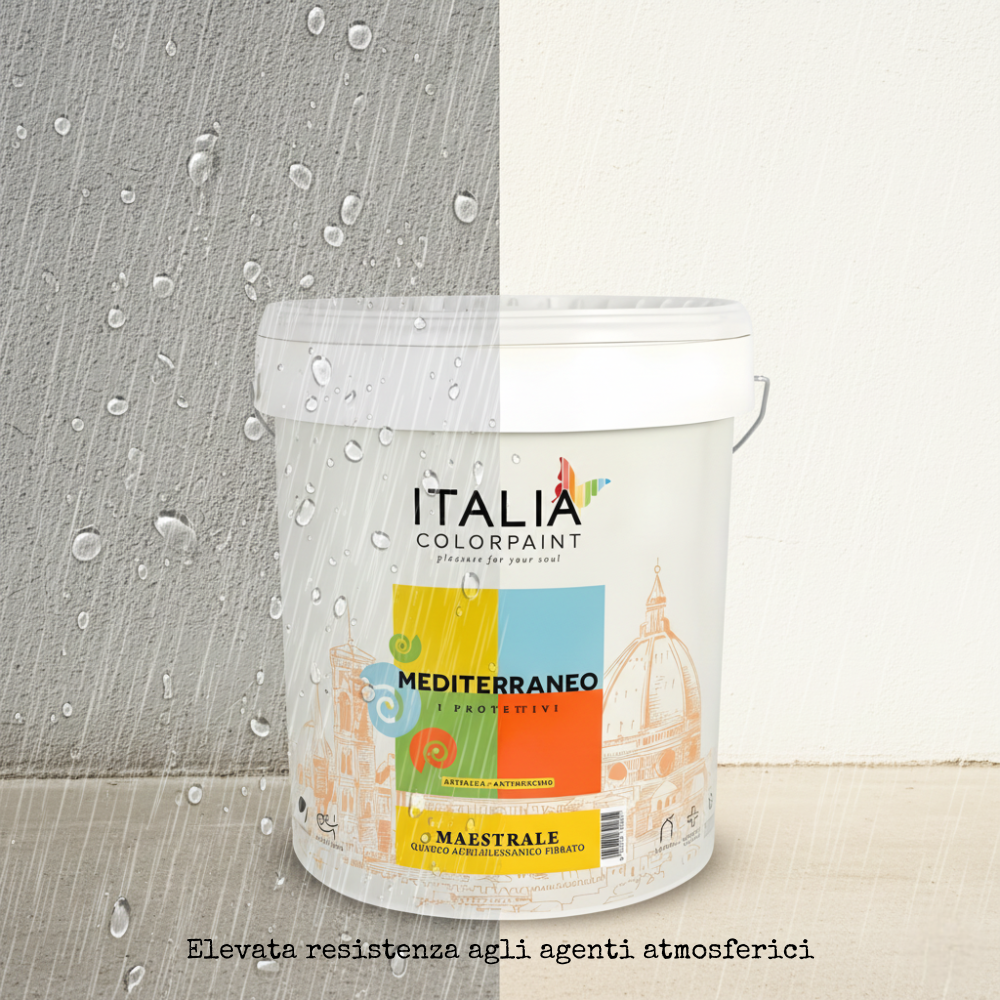 Idropittura quarzo acrilsilossanico fibrato mediterraneo maestrale bianco *** formato 14 lt, confezione 1