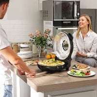 Forno per Pizza Elettrico 1200W con Finestra Trasparente, Timer e Regolazione della Temperatura, Nero