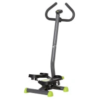 Stepper con Manubrio, Pedali Antiscivolo e Monitor LCD, in Acciaio e ABS, 55x44x108 cm, Nero Grigio e Verde