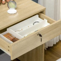 Toeletta da Trucco con Specchio, Tavolo da Trucco, Sgabello, 4 Cassetti e 4 Ripiani, Colore Legno