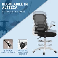 Sedia da Ufficio Ergonomica in Tessuto Traspirante con Altezza Regolabile e Braccioli Ribaltabili, 59x65x110-130 cm
