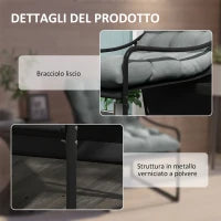 Poltrona da Giardino con Cuscino Imbottito, in Acciaio e Poliestere, 62x110x88 cm, Grigia e Nera