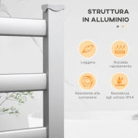 Scaldasalviette Elettrico da 140W a 6 Barre con Temperatura 45°C-55°C, in Alluminio, 69x36x90 cm, Argento