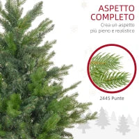 Albero di Natale 210 cm in Plastica Verde con Base in Metallo e 2445 Rami Ignifughi