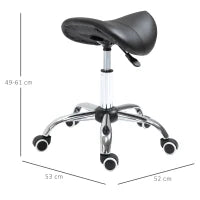 Sgabello da Lavoro a Sella con Ruote e Altezza Regolabile per Negozi Parrucchiere e Tattoo, 52x53x49-61cm Nero