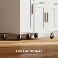 Mobiletto Microonde in Legno con Cassetto, 2 Armadietti, Ripiano Aperto e Piano Regolabile, 80x40x88.7 cm, Bianco