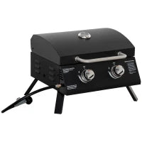 Barbecue a Gas Pieghevole con Coperchio, Termometro e 2 Bruciatori in Acciaio, 55x46.5x41 cm, Nero