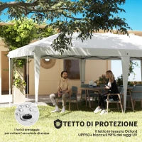 Gazebo 6x3 m Pieghevole da Giardino a 6 Pareti in Acciaio e tessuto Oxford con Funi e Picchetti, Bianco