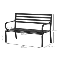 Panchina da Esterno in Metallo Impermeabile Nero, Panca da Giardino a due Posti, 127 x 62 x 82cm - Max 240kg