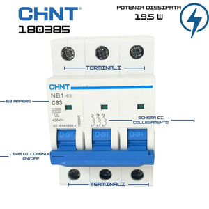 Chint nb1-63 interruttore magnetotermico 3p curva c 6ka guida din *** ampere 63 ampere, confezione 1