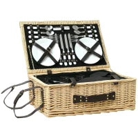 Cesta da Pic Nic per 4 Persone con Area Frigo e Accessori, in Vimini, 54x34x20 cm, color Legno