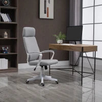Sedia da Ufficio Girevole con Poggiatesta, Poltrona con Altezza Regolabile e Funzione Dondolo, 63x65x112-120cm, Grigio Chiaro