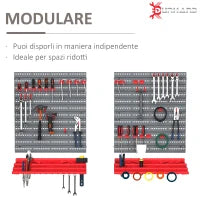 DURHAND 54PZ Contenitore Portautensile con 50 Ganci, Montaggio a Muro, PP, Rosso Grigo, 95.5x23x53.5cm