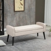 Panchina Portaoggetti, Cassapanca con Seduta Imbottita, Panchina in Tessuto Effetto Lino con Sottili Gambe in Legno, 120 x 45 x 54 cm, Beige