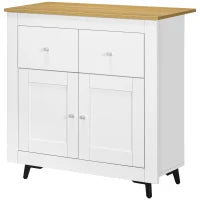 Mobiletto da Stoccaggio Buffet con Armadio a Porte e 2 Cassetti, 78x35x80 cm, Bianco