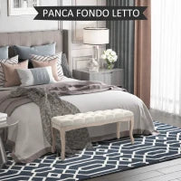 Panca Fondoletto Vintage con Seduta Imbottita in Tessuto e Gambe in Legno, 110x40x48cm, Beige