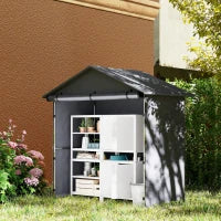 Capanno da Giardino 1.1x2 m con Porta Avvolgibile, Tenda Garage per Bici e Moto, Grigio Scuro