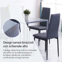 Set 4 Sedie Imbottite per Soggiorno o Sala da Pranzo, Sedie da Cucina Moderne, in Metallo e Tessuto Grigio