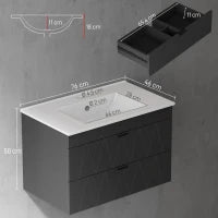 Mobiletto Sospeso per Lavabo con Lavabo in Ceramica e Cassetti Soft-Close Nero