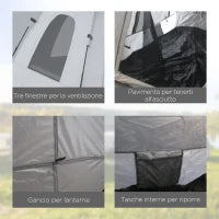 Tenda da campeggio da 2-3 persone con Veranda, 210x210x150cm, grigia e bianca