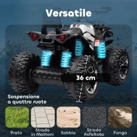 Quad Elettrico per Bambini 3-5 Anni a 12V con Fari e Pedale, Presa USB per Musica, Bianco