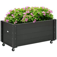 Fioriera da Giardino con Foro di Drenaggio e Rotelle, in Legno di Abete, 89x48x47 cm, Nera