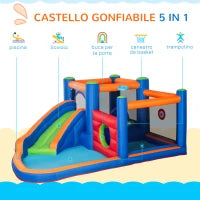 Castello Gonfiabile per Bambini 3-8 Anni con Scivolo, Trampolino e Piscina, 380x340x170cm