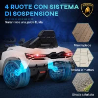 Macchina Elettrica per Bambini con Luci LED, Clacson e Telecomando, in Plastica e Acciaio, 105x60x40 cm, Bianco