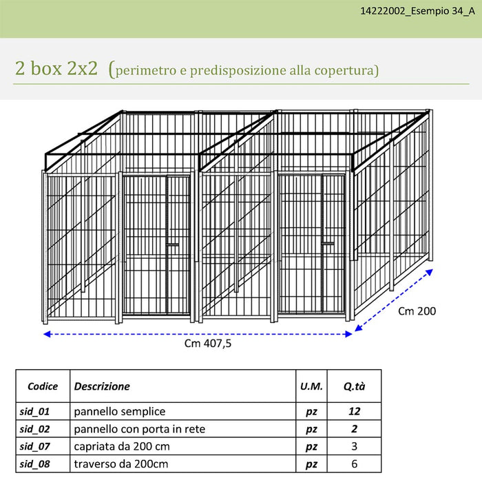 2 box in linea da 2x2 metri con predisposizione alla copertura con zincatura a caldo