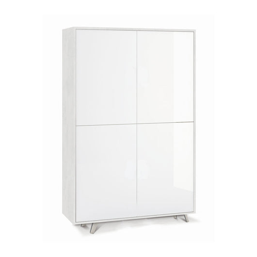 Armadio mobile 4 ante con apertura push-pull 107x41x169h cm in kit colore Ossido bianco e Bianco lucido