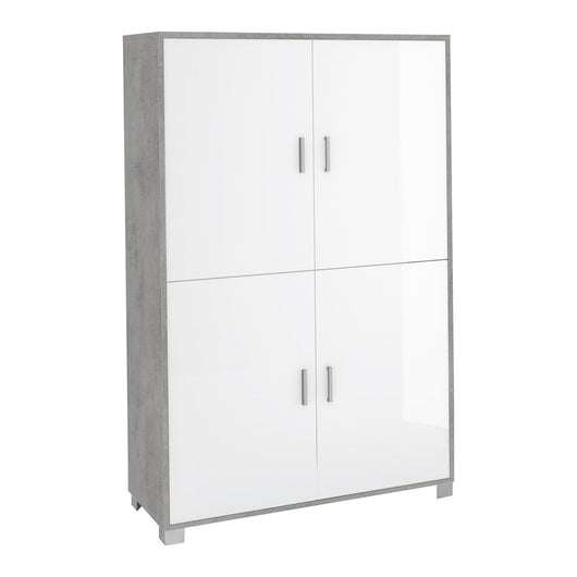 Armadio mobile 4 ante 107x41x162H cm in kit di montaggio colore Cemento e Bianco lucido