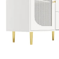 Credenza da pranzo in rattan con cassetti, per cucina e soggiorno, 120x40x90 cm, Bianco