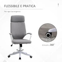 Sedia da Ufficio Girevole con Poggiatesta, Poltrona con Altezza Regolabile e Funzione Dondolo, 63x65x112-120cm, Grigio Chiaro