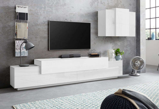 Parete attrezzata bianca design moderno porta TV pensile Stady WH