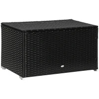 Baule da Giardino in Rattan e Acciaio con Coperchio, 95x60x53cm, Nero